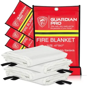 Guardian Pro New 2025 Emergency Fire Blanket for Home and Kitchen - 4 Pack Over 40"x40" Flame Suppression Fiberglass Fire Blankets for House Camping Car Office Warehouse Emergency Survival Safety