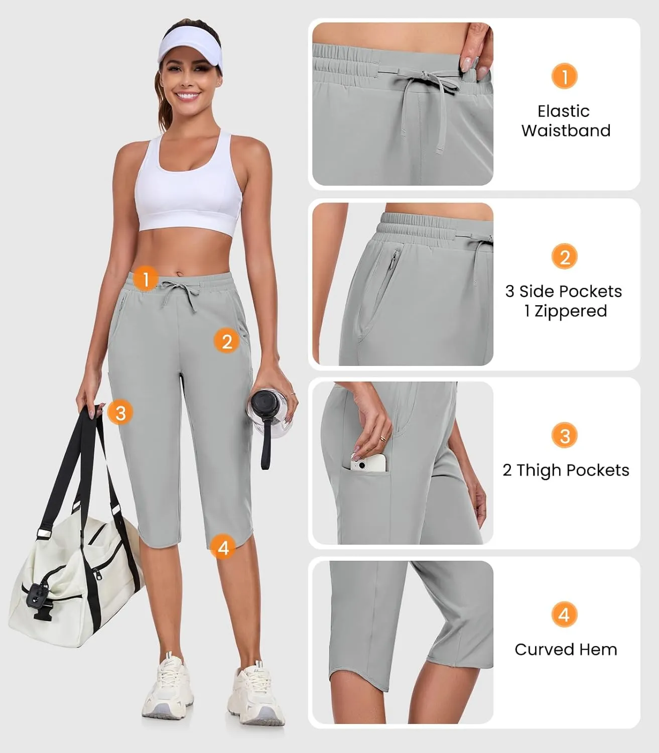 GymBrave Women's Capri Pants with 6 Pockets Quick Dry Lightweight Cargo Hiking Capris Outdoor Casual Travel