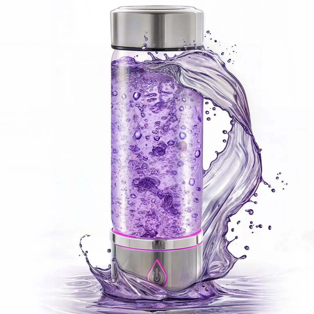 H3O Hydrogen Water Bottle - Hydrogen-Infused Water Machine with Built-in Purple Protective Light - Portable Water Ionizer for Hydration, Energy, Sleep Quality - 3000PPB Hydrogen Ions per Cycle