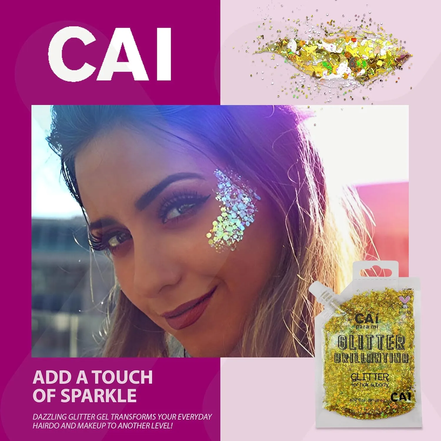 Hair Glitter Gel Body Glitter & Face Glitter for Women/Kids (2 Pk Silver/Silver) Chunky Iridescent Holograph Stars & Moon 6 oz | Cosmetic-Grade Makeup Apply Without Glue Easy to Take Off & Clean
