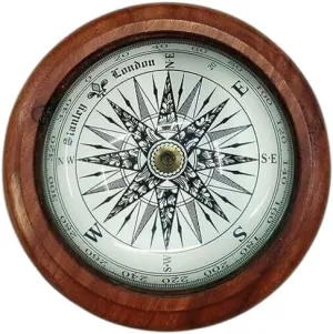 Half Moon Optical Illusion Desk Paper Weight Compass Wooden Solid Lens Nautical Home Decor, Brown