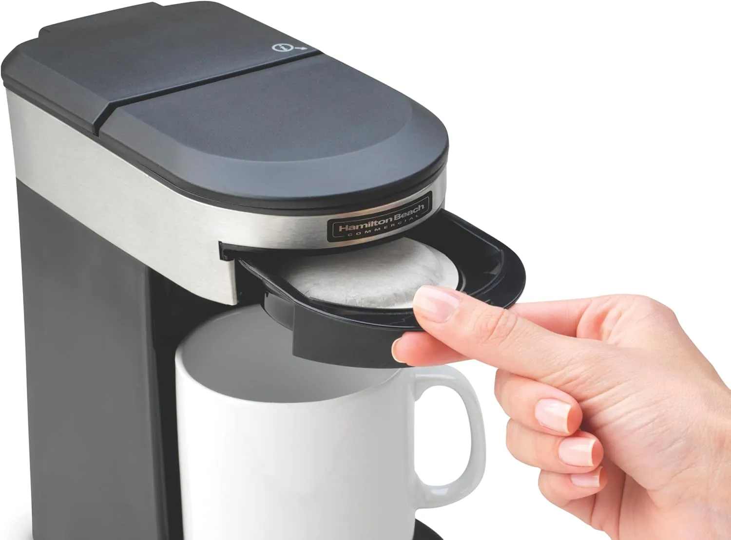 Hamilton Beach Commercial Deluxe 1-Cup Coffee Maker, Black/Stainless-Steel, 3-Minute Brew Time, Auto Shutoff, Coffee Pod Brewer, cUL Certified, HDC200S-CA