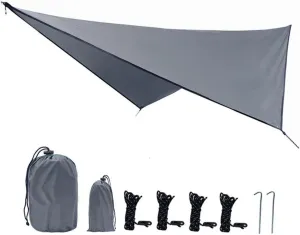 Hammock Rain Fly Tent Tarp, Waterproof Camping Tarpaulin Shelter Windproof Snowproof Camping Shelter Portable Lightweight for Camping Travel Beach (Color : Gray, Size : 360 * 290cm)