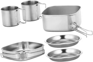 HANABASS Stainless Camping Tableware Set Frying Pot Compact Portable Cooking Kit for Hiking Lightweight Camping Cookware