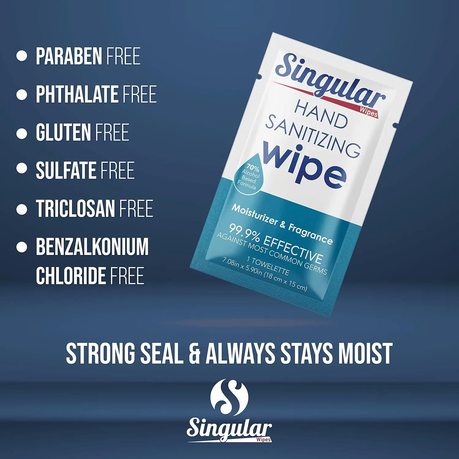 Hand Sanitizing Wipes Travel Size by Singular Wipes - Hand Sanitizer Wipes Individually Wrapped with Fresh Citrus Fragrance & Moisturizer for Travel, Office, School, and Daily Activities - (24ct Box)