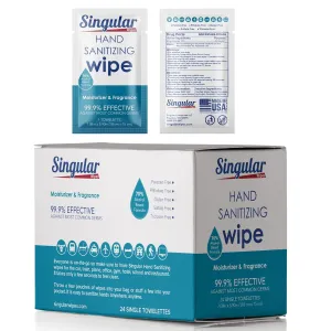 Hand Sanitizing Wipes Travel Size by Singular Wipes - Hand Sanitizer Wipes Individually Wrapped with Fresh Citrus Fragrance & Moisturizer for Travel, Office, School, and Daily Activities - (24ct Box)