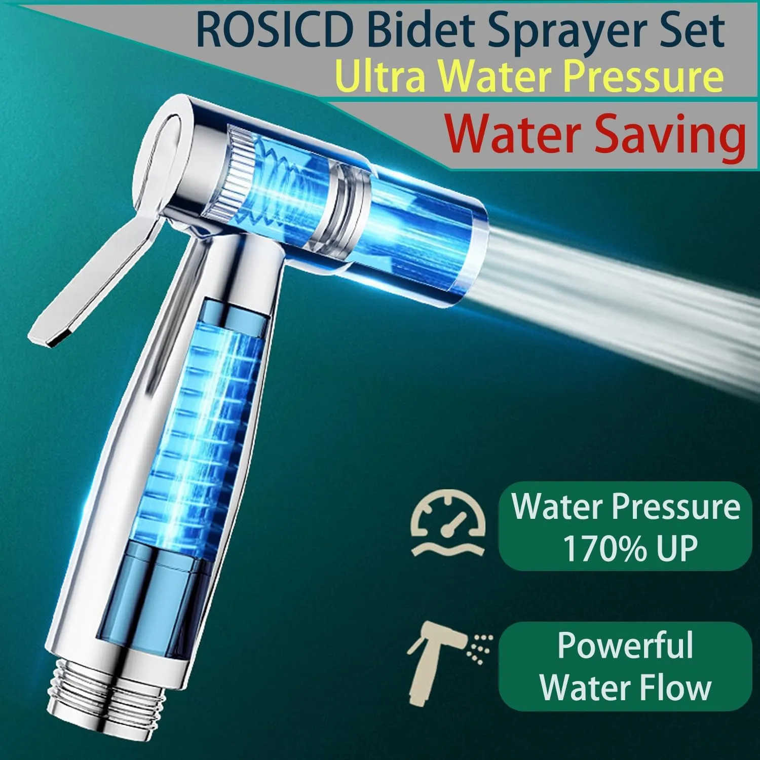 Handheld Bidet Sprayer Set, Toilet Bidet Attachment with 3-Way Faucet Diverter Bathroom Bidet WC Spray with 2M Hose, Used for Cleaning Sink, Bathroom Corner, Toilet, Personal Hygiene