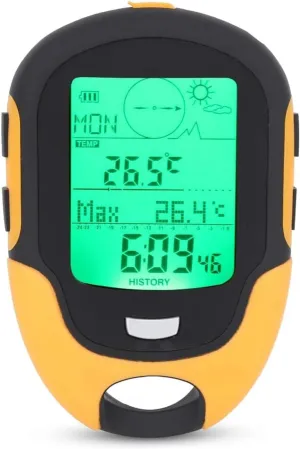 Handheld Height Gauge, Multifunction Altimeter Compass, with Direction, Clock, Temperature, Weather Forecast, and Altitude Display, IPX4 Waterproof, for Hiking Climbing