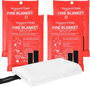 HappyVibes Emergency Fire Blanket for Home - 4 Pack Fiberglass Fire Extinguishing Blanket 40x40 Inches - Fire Blankets Emergency for Home, Kitchen, School, Office, Car, and Grill (Pack of 4)