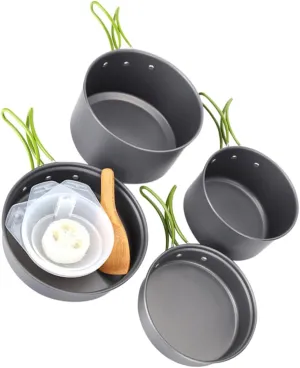 Happyyami 2-3 Person Compact Camping Cookware Set Non-Stick Pot Folding Pans Outdoor Cooking Tools for Picnic BBQ