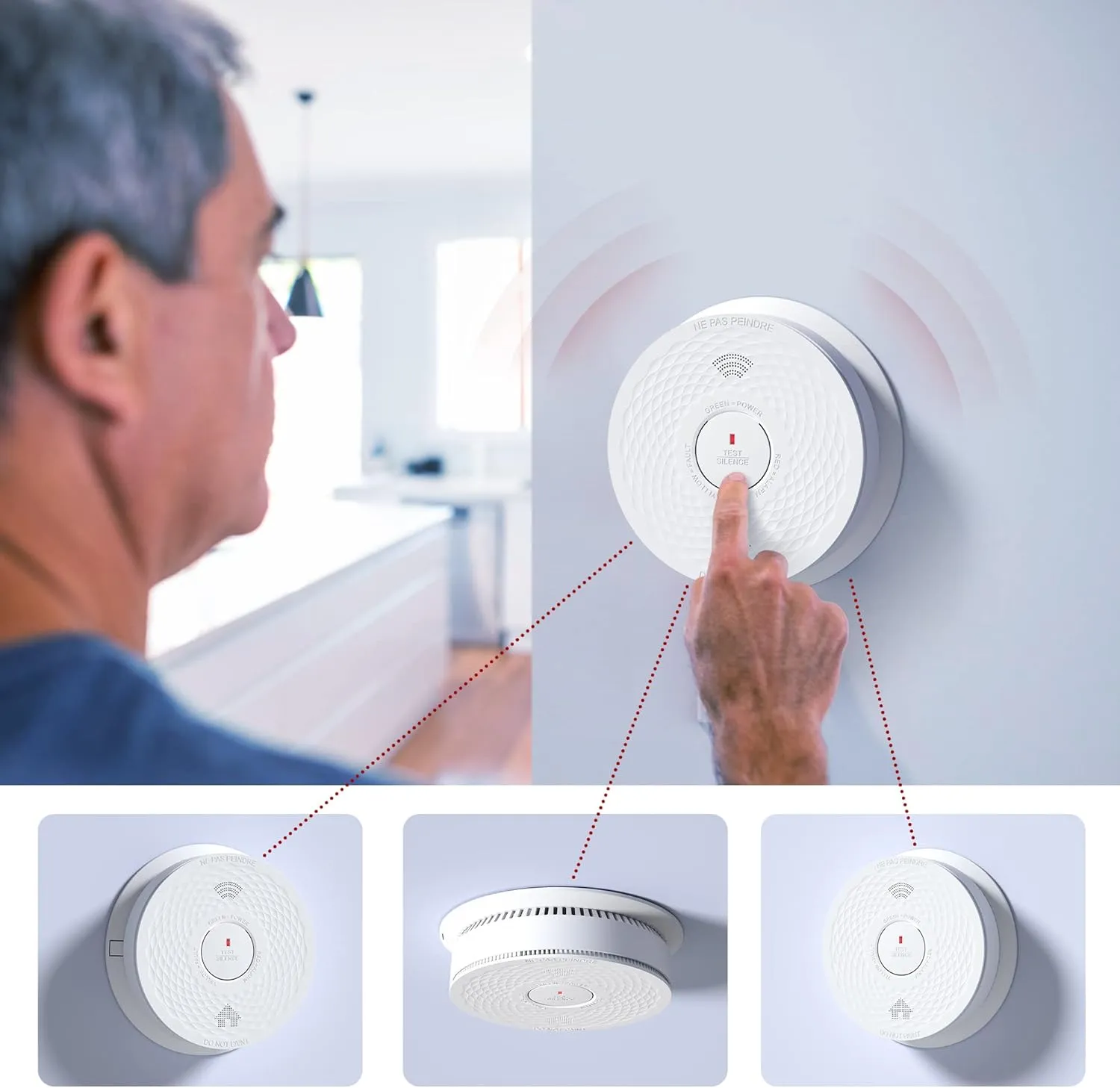 Hardwired Interconnected Smoke and Carbon Monoxide Detector Combo, 2 in 1 Smoke and CO Detector with Replaceable Batteries Back Up, AC Smoke and CO Alarm, Voice Alert, Self-Check, 1 Pack