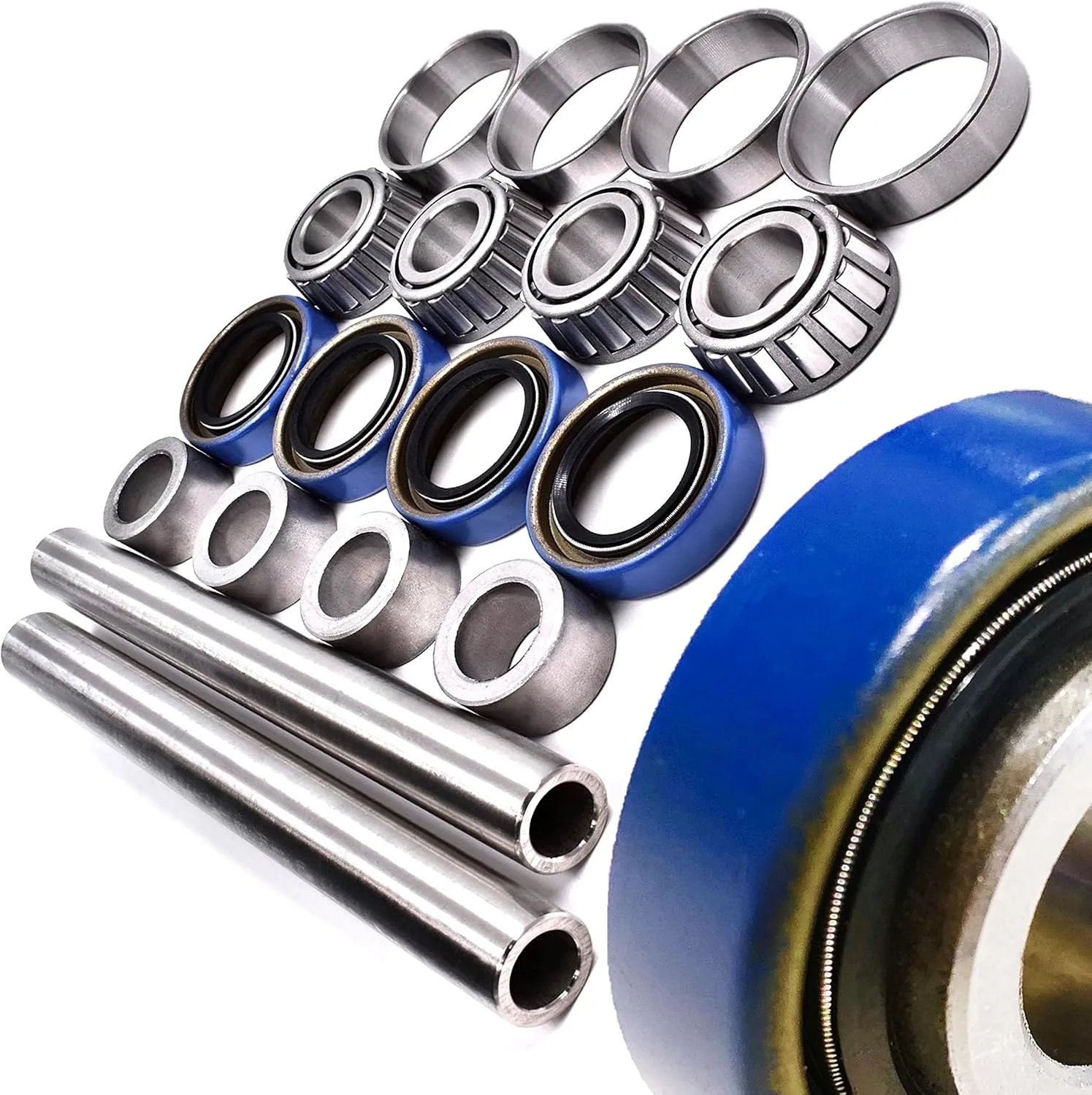 HD Switch 2 Kits 13x5-6 Improved Front Wheel Bearing Rebuild Kit & Axle Sleeve for Scag 43581 482621 482622 43584 - Hard 304 Stainless Steel Axle & Upgraded Spring-Loaded Seals