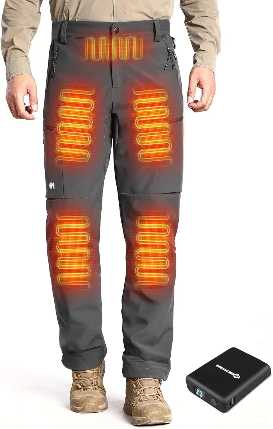 Heated Pants for Men, with 12V/20000mAh Battery, 5-Zone Heating Softshell Outdoor Trousers Hiking Pants