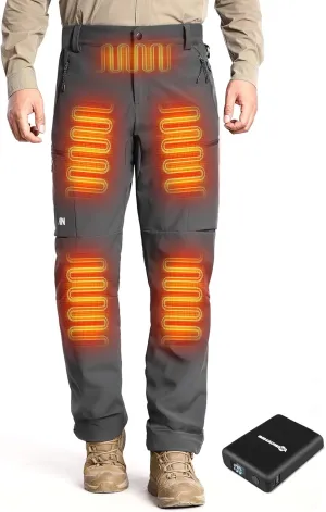 Heated Pants for Men, with 12V/20000mAh Battery, 5-Zone Heating Softshell Outdoor Trousers Hiking Pants