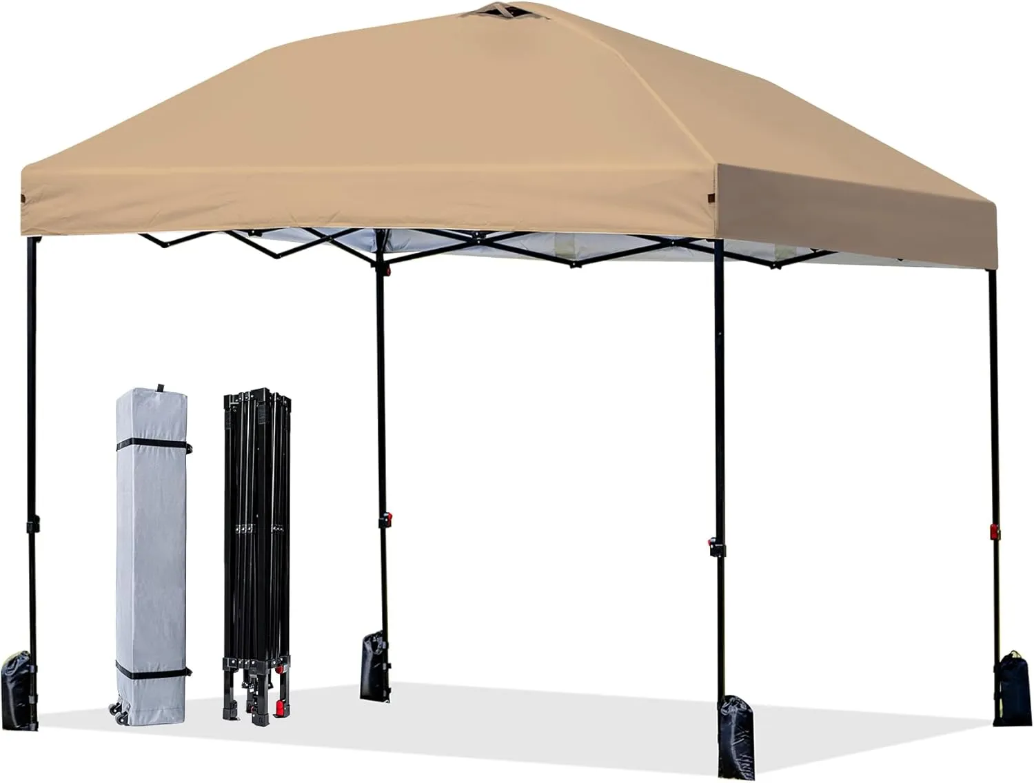 Heavy Duty Pop-Up Canopy Tent, 10x10 Outdoor Canopies, Instant Portable Shelter w/Wheeled Bag, 8 Stakes, UPF50  300D Silver Coated, Khaki