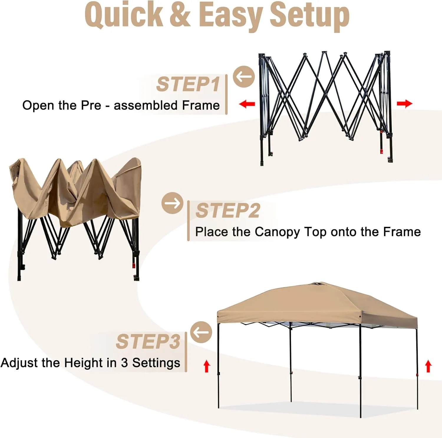Heavy Duty Pop-Up Canopy Tent, 10x10 Outdoor Canopies, Instant Portable Shelter w/Wheeled Bag, 8 Stakes, UPF50  300D Silver Coated, Khaki