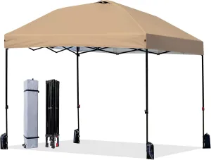 Heavy Duty Pop-Up Canopy Tent, 10x10 Outdoor Canopies, Instant Portable Shelter w/Wheeled Bag, 8 Stakes, UPF50  300D Silver Coated, Khaki