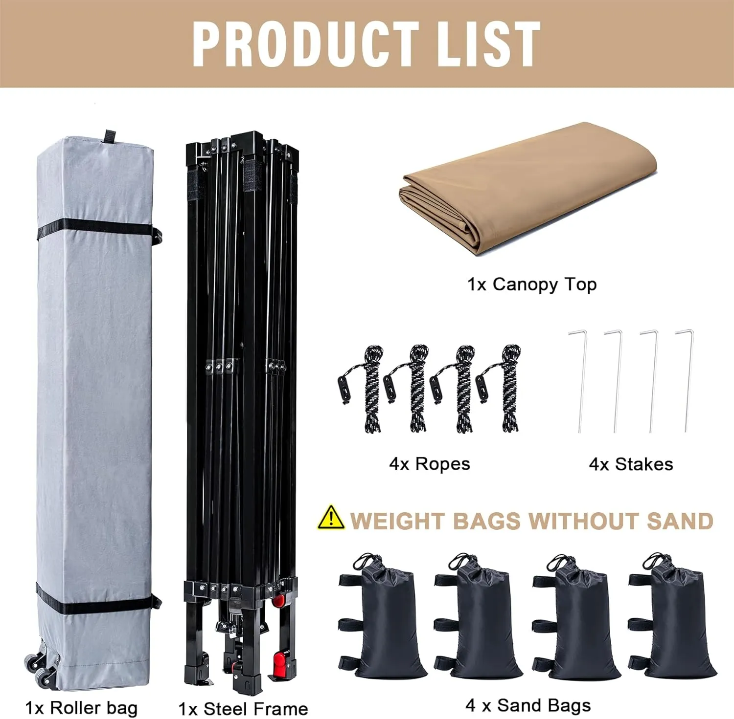 Heavy Duty Pop-Up Canopy Tent, 10x10 Outdoor Canopies, Instant Portable Shelter w/Wheeled Bag, 8 Stakes, UPF50  300D Silver Coated, Khaki