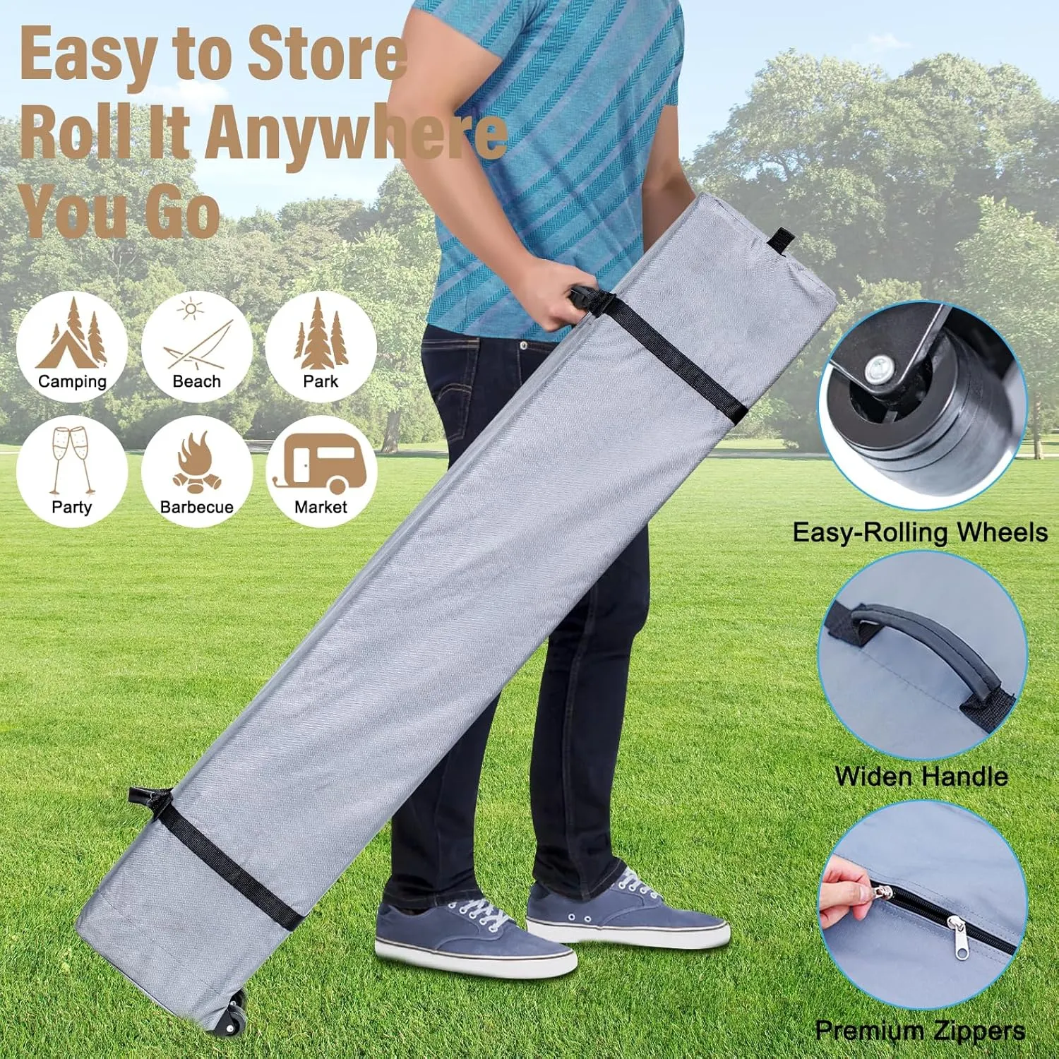 Heavy Duty Pop-Up Canopy Tent, 10x10 Outdoor Canopies, Instant Portable Shelter w/Wheeled Bag, 8 Stakes, UPF50  300D Silver Coated, Khaki