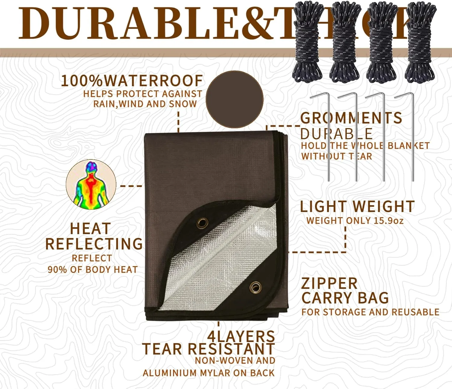 Heavy Duty Survival Blanket -Multifunctional Reflective Tarp Thermal Blanket - 60" x 83" Waterproof Sandproof for Camping Hiking Outdoors Multifunctional Emergency Blanket