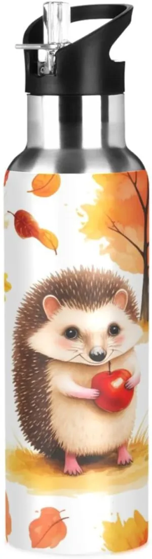 Hedgehogs Sports Water Bottle with Straw, 22oz BPA Free Stainless Steel Vacuum Insulated Bottle for Gym Fitness Outdoor