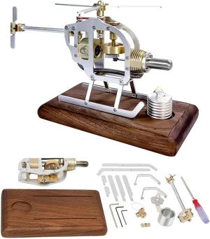 Helicopter Frame Engine Model Kit - 304 Stainless Steel DIY STEM Educational Building Set Motor, 16-Piece Assembly for Adults - Realistic Aeromodelling Display