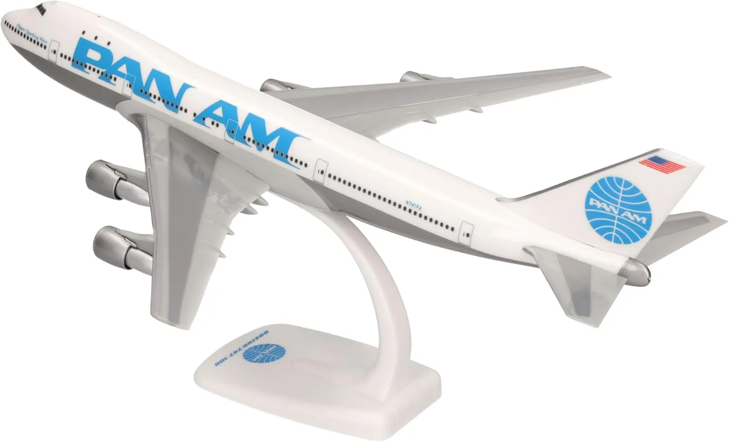 Herpa Snap-fit Airplane Model Boeing 747-100 Pan Am on Scale of 1:250, Plastic Miniature with pedastal, Model Building, Collectors Edition