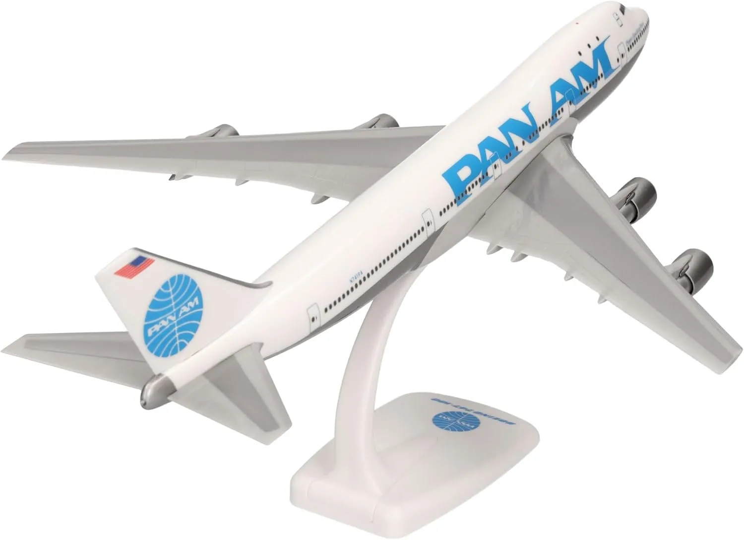 Herpa Snap-fit Airplane Model Boeing 747-100 Pan Am on Scale of 1:250, Plastic Miniature with pedastal, Model Building, Collectors Edition