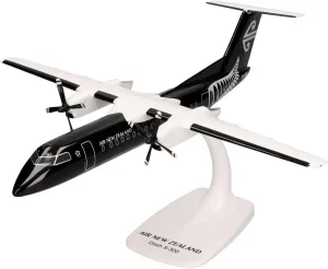 Herpa Snap-Fit Model Airplane Air New Zealand DHC-8-300 - All Black Livery – ZK-NEM, Airplane, Miniature in Scale 1:100, Collector's Item, Model with Stand, Plastic