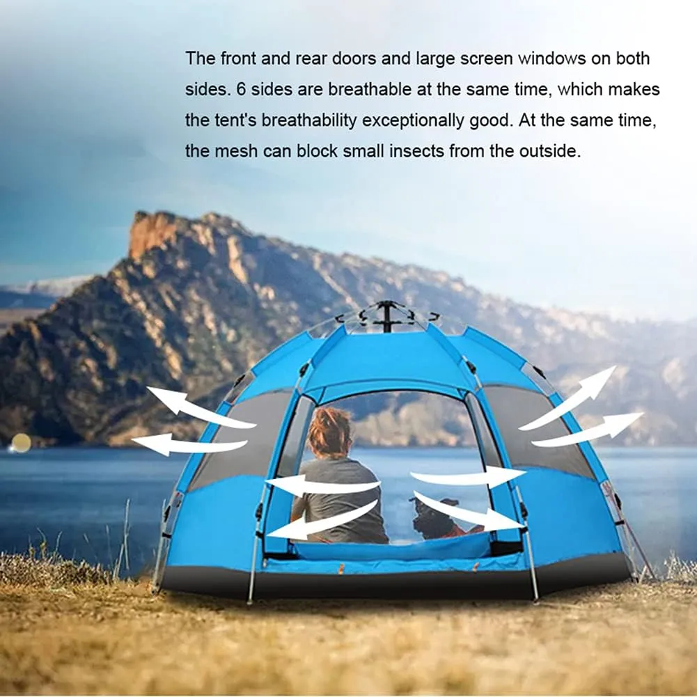 Hexagonal Tent Automatic Opening Pop Up Tent Outdoor Camping Tent Double Layer Portable Lightweight Backpack Tent Perfect for Camping (Blue 3~5 Person) (Orange 3~5 Person)
