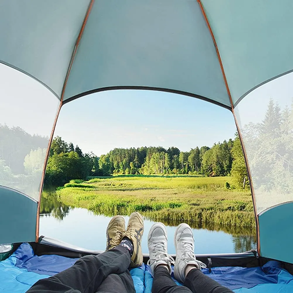 Hexagonal Tent Automatic Opening Pop Up Tent Outdoor Camping Tent Double Layer Portable Lightweight Backpack Tent Perfect for Camping (Blue 3~5 Person) (Orange 3~5 Person)