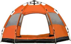 Hexagonal Tent Automatic Opening Pop Up Tent Outdoor Camping Tent Double Layer Portable Lightweight Backpack Tent Perfect for Camping (Blue 3~5 Person) (Orange 3~5 Person)