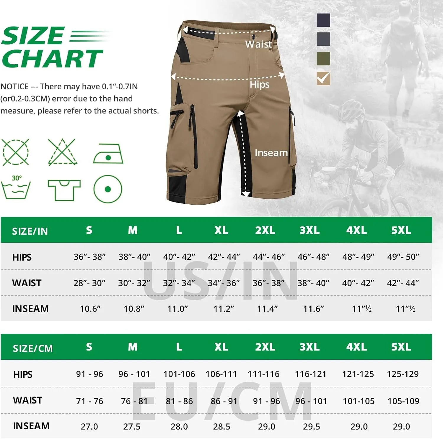 Hiauspor Mens Hiking Cargo Shorts Lightweight Water-Resistant Stretch Quick Dry for Casual Golf Fishing Tactical Bike Outdoor