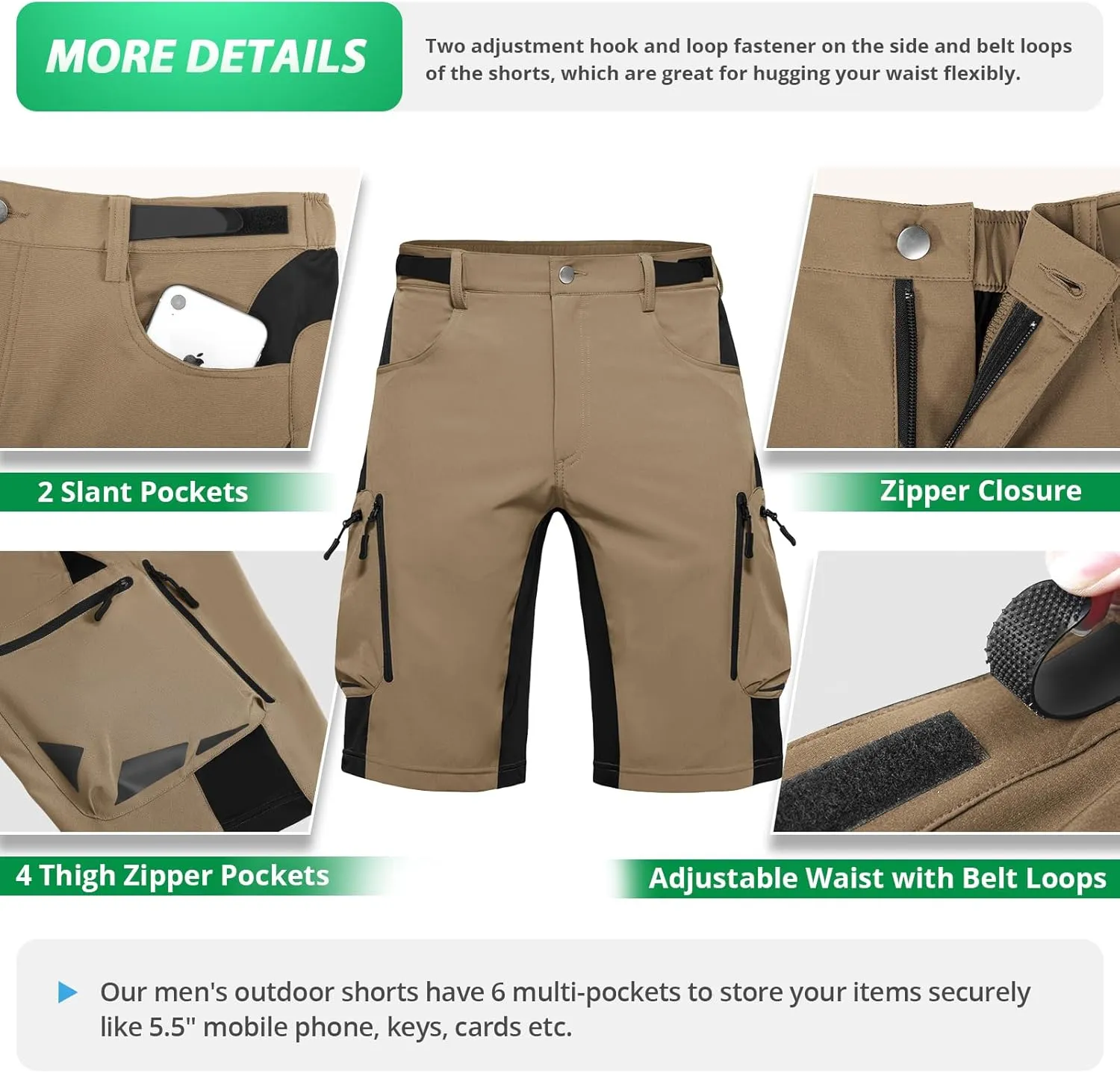 Hiauspor Mens Hiking Cargo Shorts Lightweight Water-Resistant Stretch Quick Dry for Casual Golf Fishing Tactical Bike Outdoor