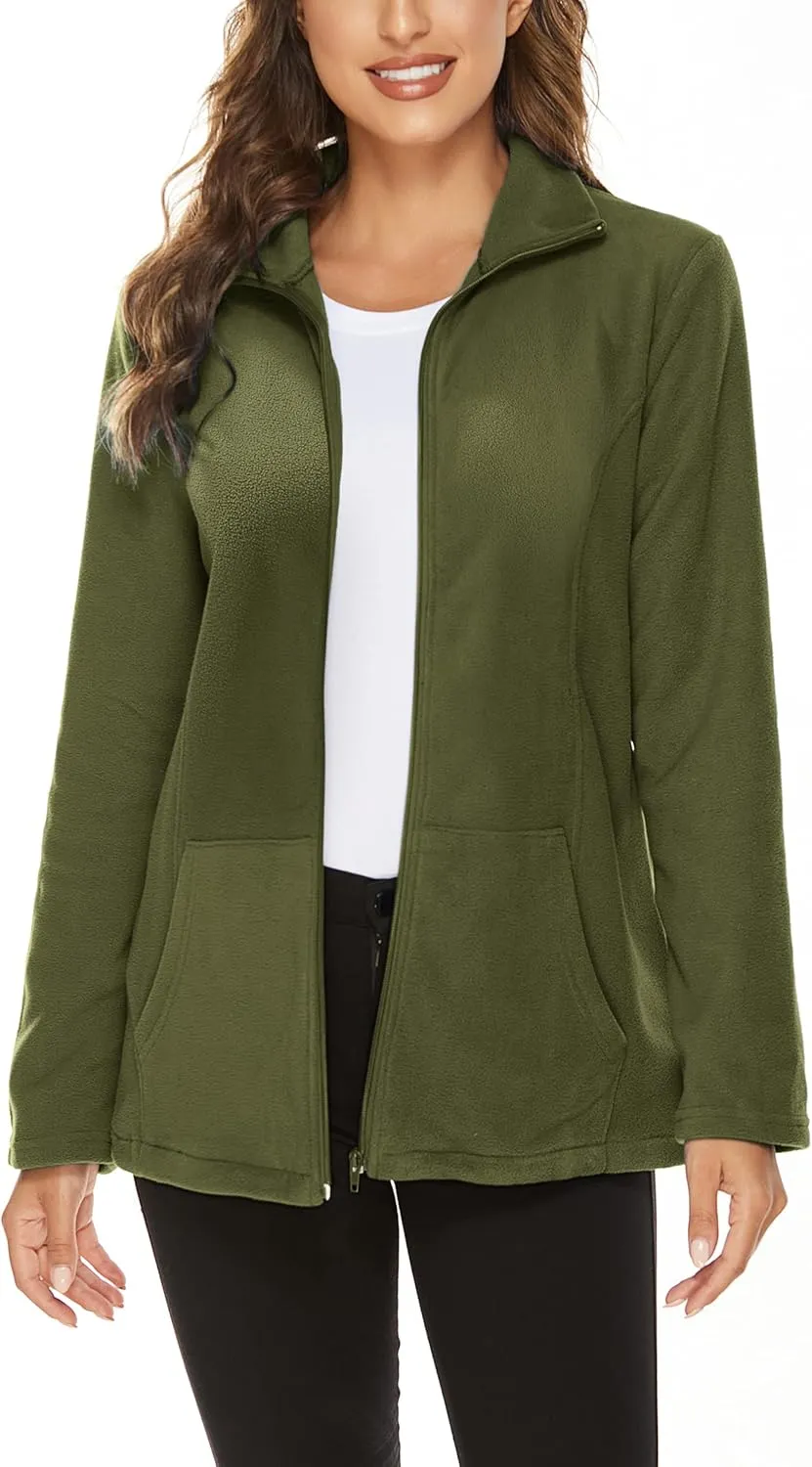 Hibelle Women's Outdoor Full-Zip Thermal Fleece Jacket with Pockets