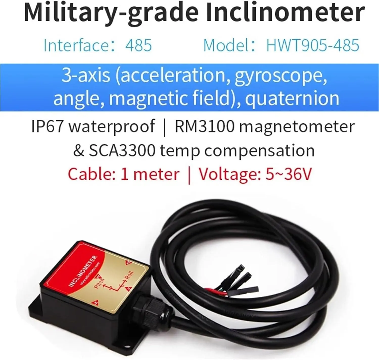 High-Precision Inclinometer HWT906 1000Hz Industrial-Grade Accelerometer Digital Compass Gyro,with Temperaturer Compensation(HWT905-RS485)