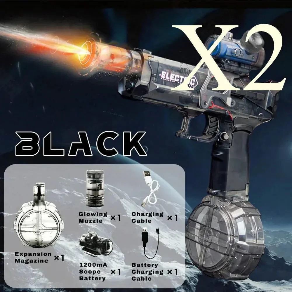 High-Voltage Burst Powerful Long-Range Fire Light Ice Mouse Explosion Electric Water Toy, Large Capacity Automatic Reload Squirt Gun for Adults&Kids, Summer Pool Beach Outdoor Party Toys (Black)