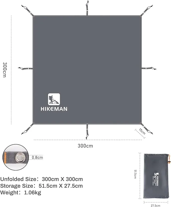 HIKEMAN Waterproof Tent Footprint Camping Tarp - Ultralight Tent Floor Saver,Multifunctional Tents Ground Sheet Mat with 4 Tent Stakes for Camping,Picnic,Hiking,Backpacking,Hammock,Beach