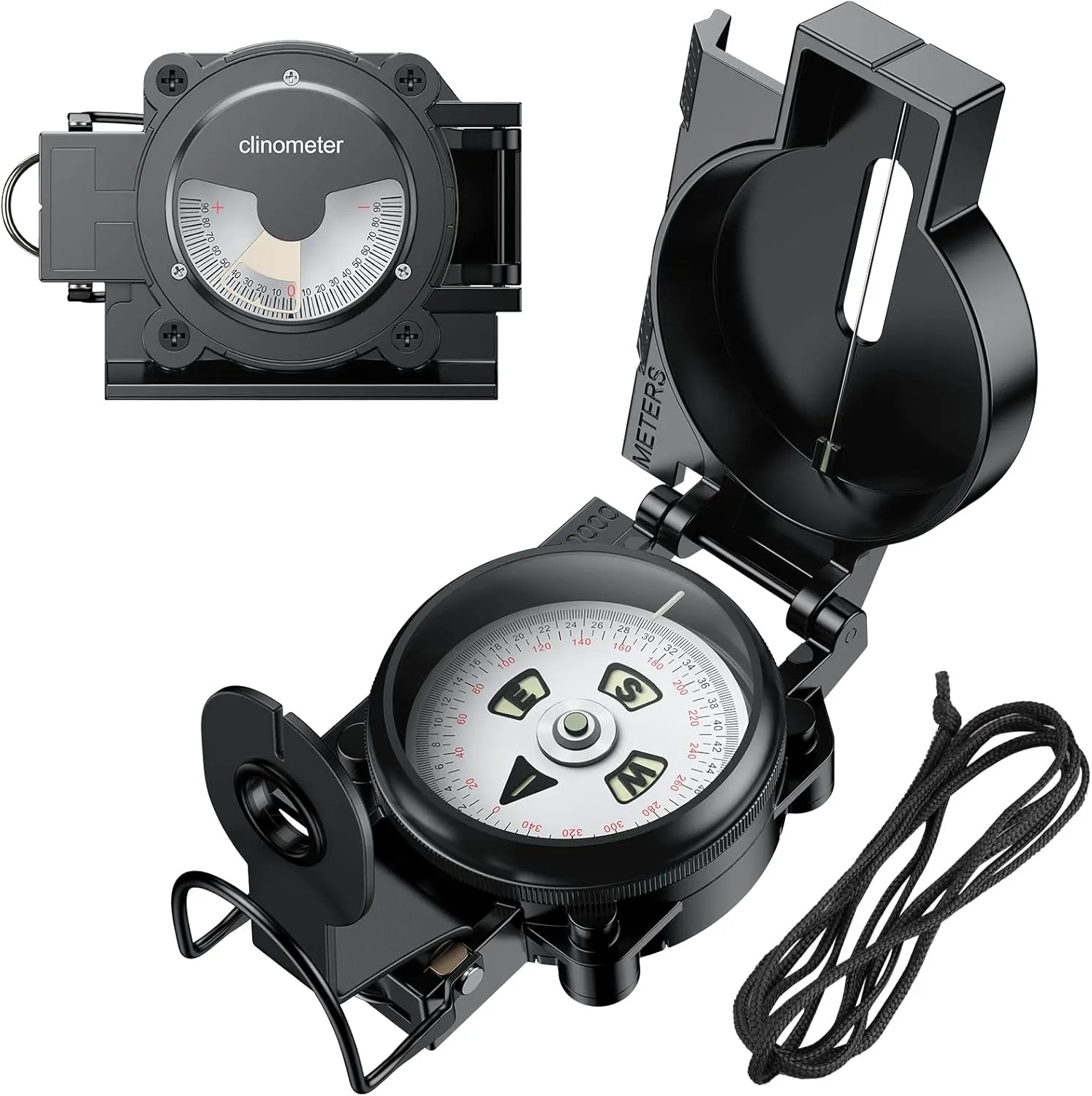 Hiking Compass with Clinometer, Strong Magnetic Intensity 3000 Gauss Professional Military Lensatic Compass Waterproof Hand Held Portable for Navigation Survival Backpacking Camping