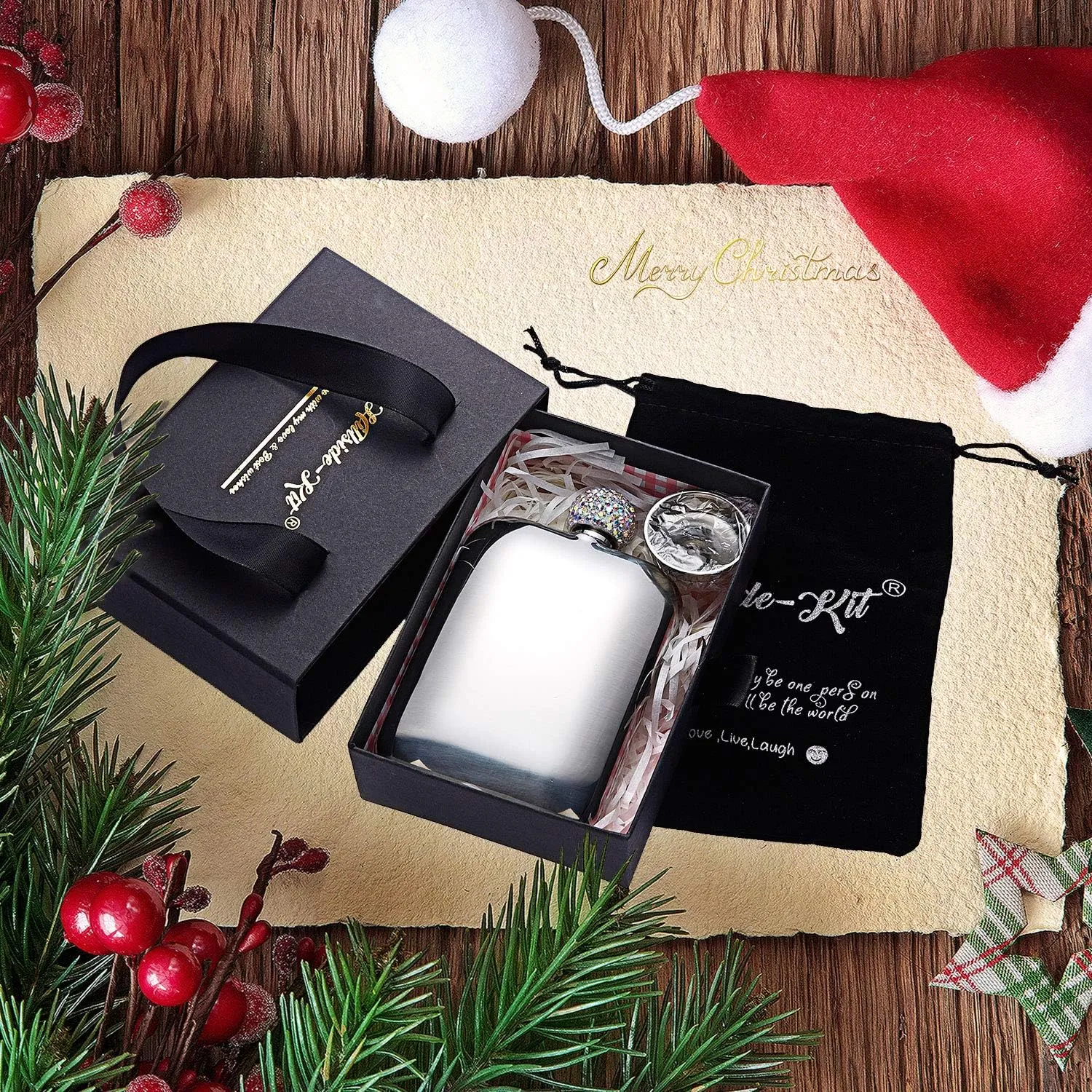 Hillside-Kit Booze Shot Flask- AB Crystal Lid Creative 304 Stainless Steel Wine Alcohol Liquor Flask for Women Girls Men Party Hand size Flask-6OZ