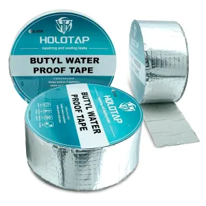 Holotap 3Pcs Waterproof Aluminum Butyl Tape (4in x 33ft), Rv Tape Sealant Waterproof,Waterproof Tape for leaks,Butyl Sealant Tape,Multi-Use Repair for RV, Roof, Leaks, Seals,and More