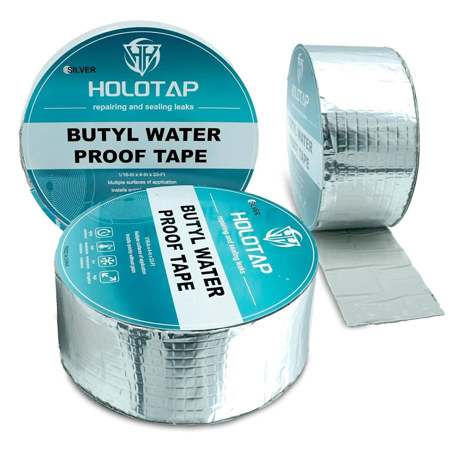 Holotap 3Pcs Waterproof Aluminum Butyl Tape (4in x 33ft), Rv Tape Sealant Waterproof,Waterproof Tape for leaks,Butyl Sealant Tape,Multi-Use Repair for RV, Roof, Leaks, Seals,and More