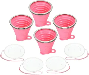 Home and Garden Parts 4pcs Collapsible Water Bottle 270mL Folding Cup with Lid Pink #CN/251024/07659