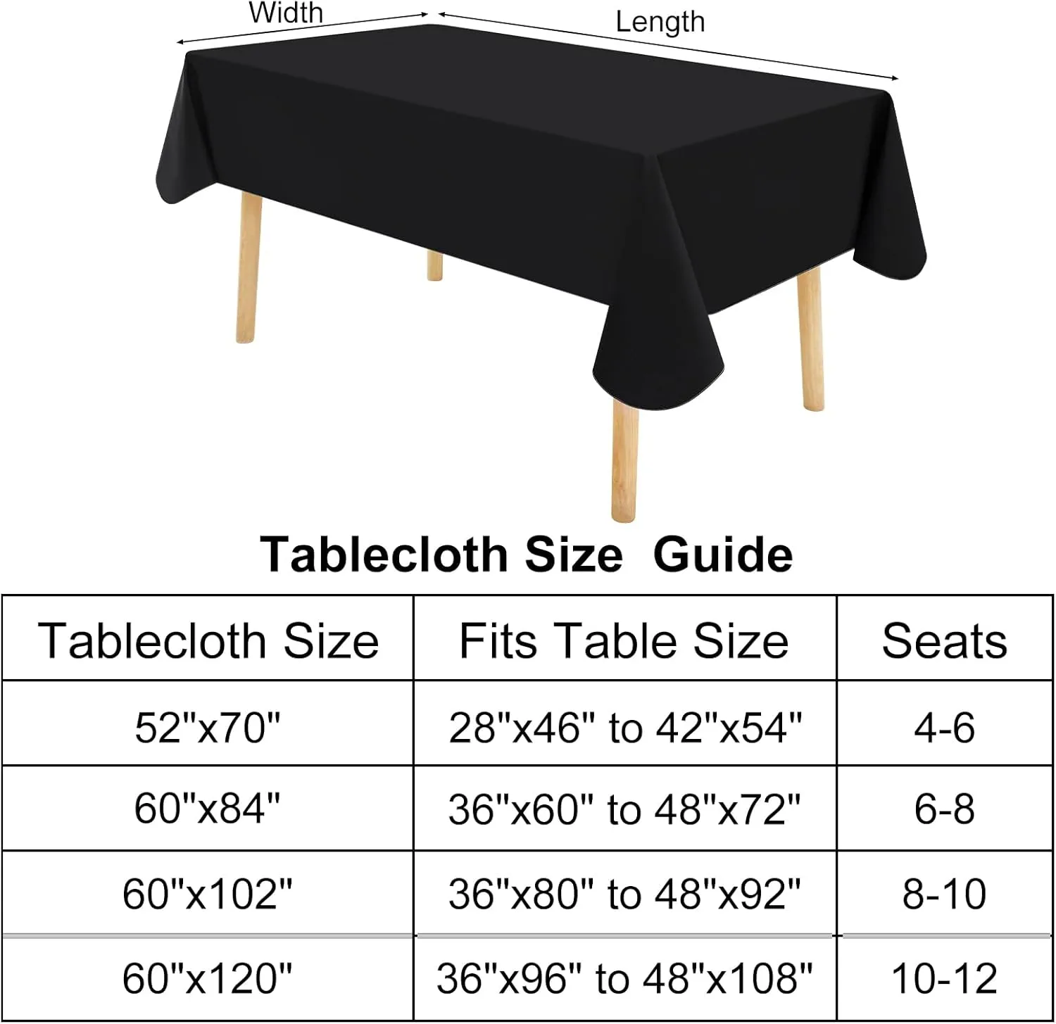 homing 2 Pack Rectangle Vinyl Tablecloth, Waterproof Spillproof Plastic Flannel Backed Table Cloth, Wipe Clean Table Cover for Dining Table, Buffet Parties and Camping (Black, 60" x 102")