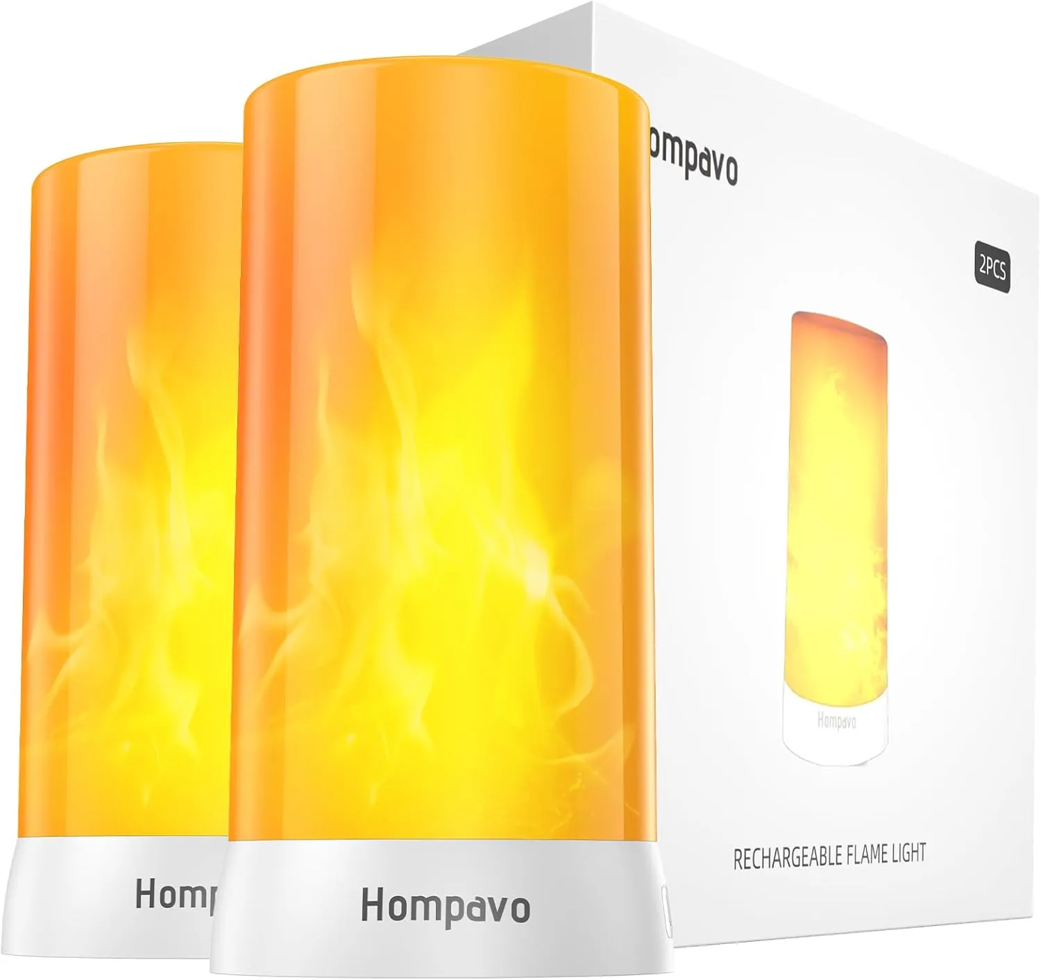 Hompavo 【Upgraded】 LED Flame Lights, 4-Mode Rechargeable Battery Operated Flameless Candles, Waterproof Pillar Flickering Lanterns for Living Room Bathroom Patio Wedding Party Halloween Home Decor