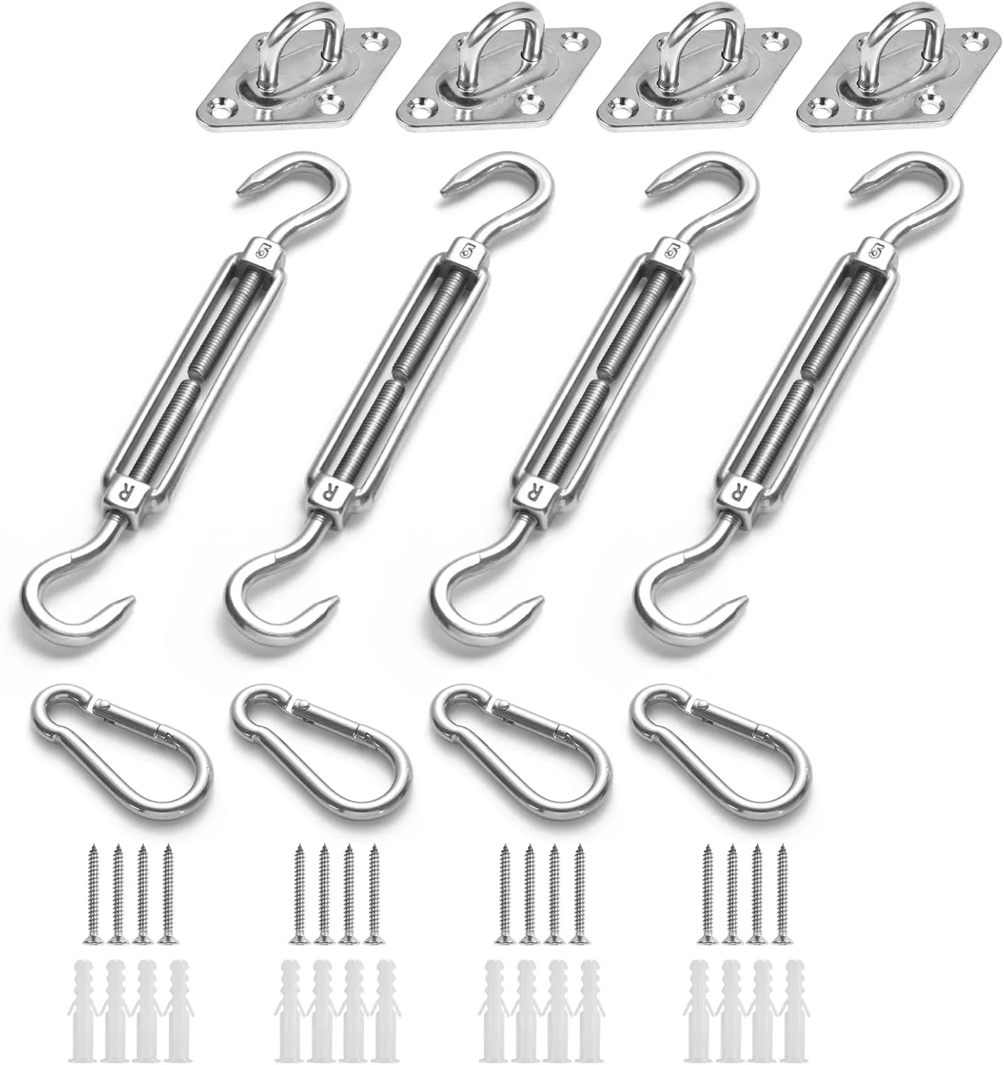 HOMPER Awning Attachment Set, Heavy Duty Sun Shade Sail Stainless Steel Hardware Kit for Garden Triangle and Square, Rectangle, Fixing Accessories