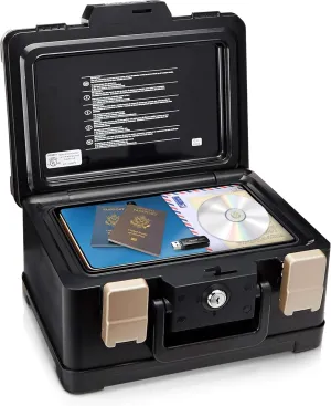Honeywell Safes & Door Locks - Fireproof & Waterproof Small Safe Box Chest for Home - Fits Folded Letter Size Documents - Strong ABS Plastic - Document Box with Key Lock System - 0.15 CU, Black, 1102