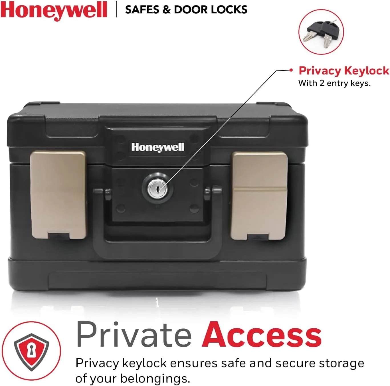 Honeywell Safes & Door Locks - Fireproof & Waterproof Small Safe Box Chest for Home - Fits Folded Letter Size Documents - Strong ABS Plastic - Document Box with Key Lock System - 0.15 CU, Black, 1102