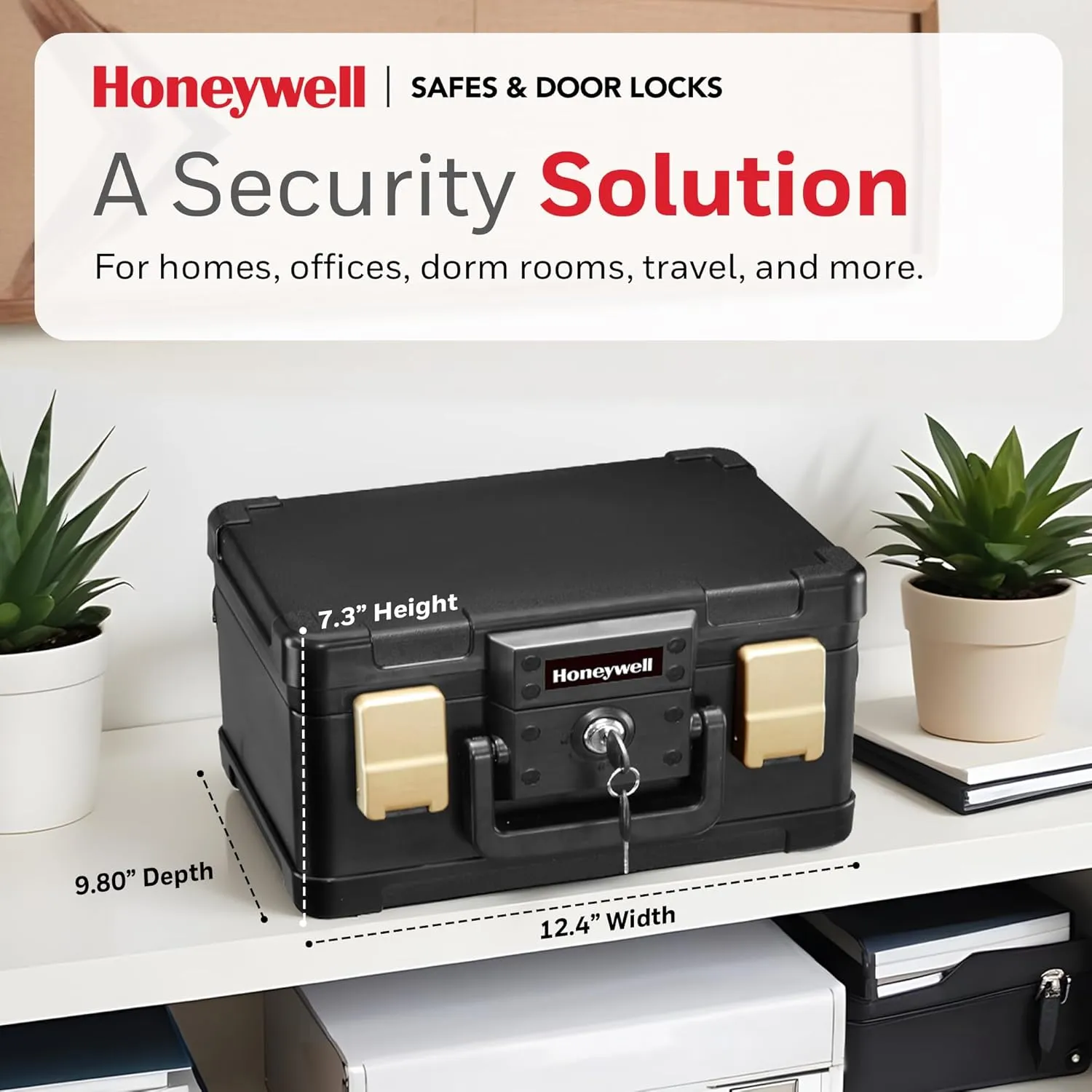 Honeywell Safes & Door Locks - Fireproof & Waterproof Small Safe Box Chest for Home - Fits Folded Letter Size Documents - Strong ABS Plastic - Document Box with Key Lock System - 0.15 CU, Black, 1102