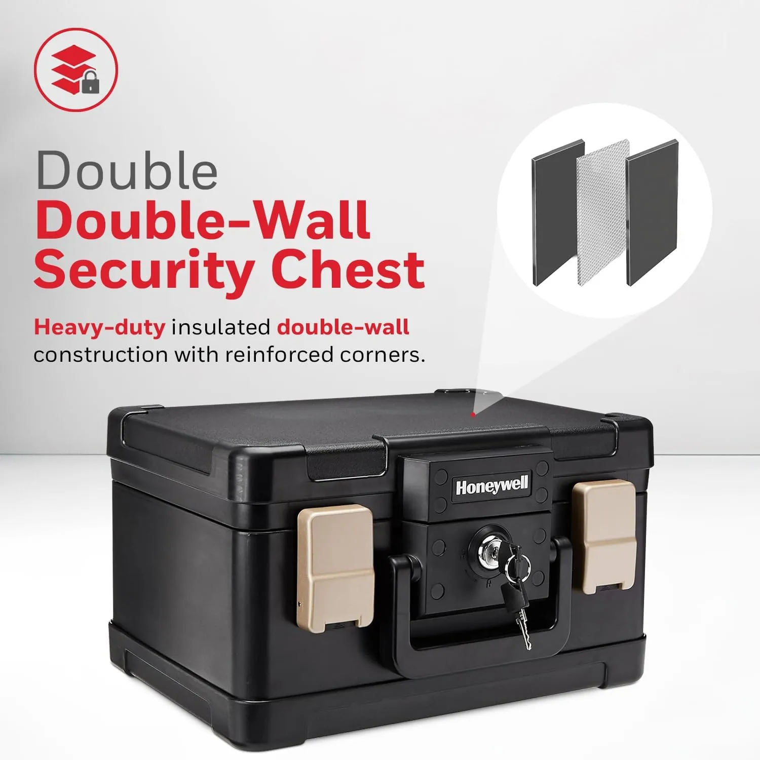 Honeywell Safes & Door Locks - Fireproof & Waterproof Small Safe Box Chest for Home - Fits Folded Letter Size Documents - Strong ABS Plastic - Document Box with Key Lock System - 0.15 CU, Black, 1102